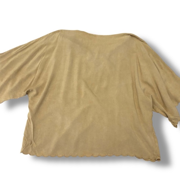 Solitaire Anthropologie Tan Embroidered Scalloped Boho Cropped Top - Large - Picture 3 of 9